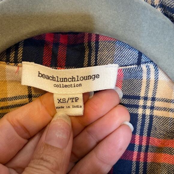 Beachlunchlounge Plaid Frayed Hem Cotton Button Down Sz XS - Picture 5 of 9